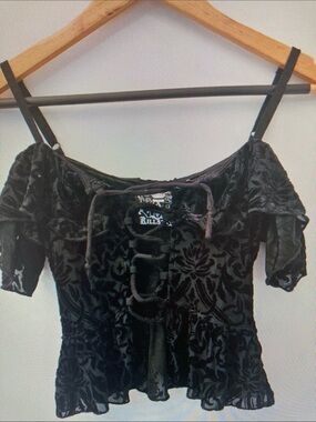 Killstar Black Velvet Top with White Gothic Skull Label